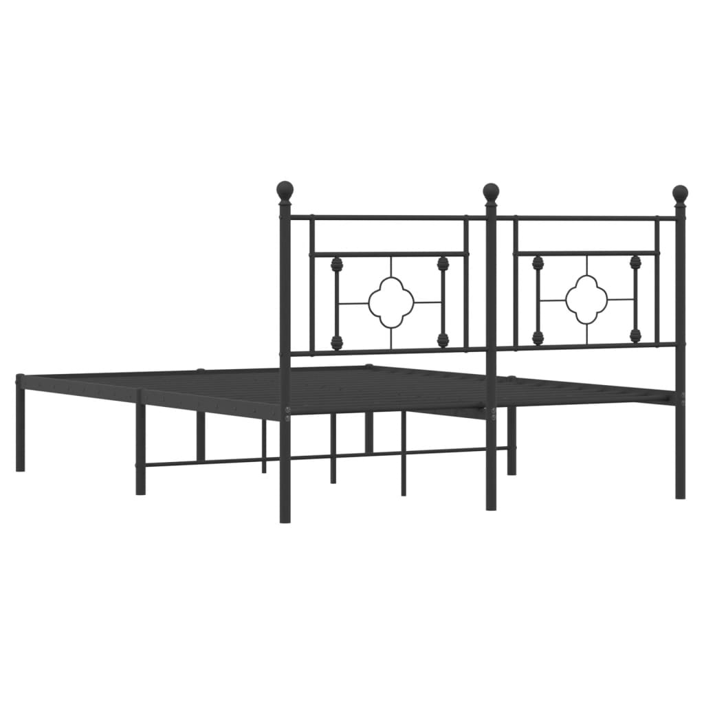 Black Metal Bed Frame with Headboard - 140x190cm, No Mattress
