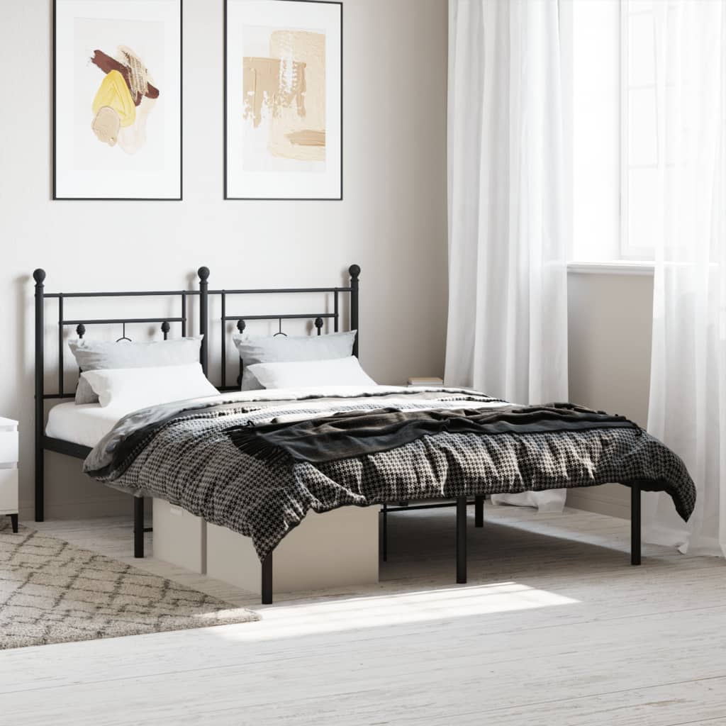 Black Metal Bed Frame with Headboard - 140x190cm, No Mattress