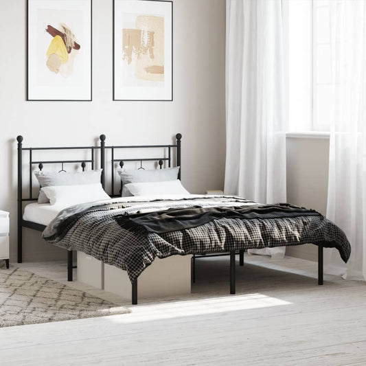 Black Metal Bed Frame with Headboard - 140x190cm, No Mattress