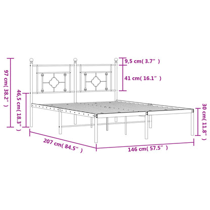 Metal Bed Frame without Mattress with Headboard Black 140x200cm