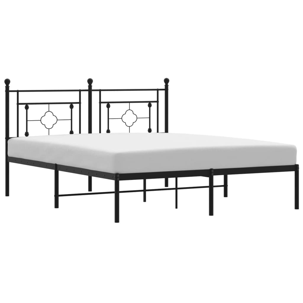 Black Metal Bed Frame with Headboard, 160x200cm, Mattress Not Included