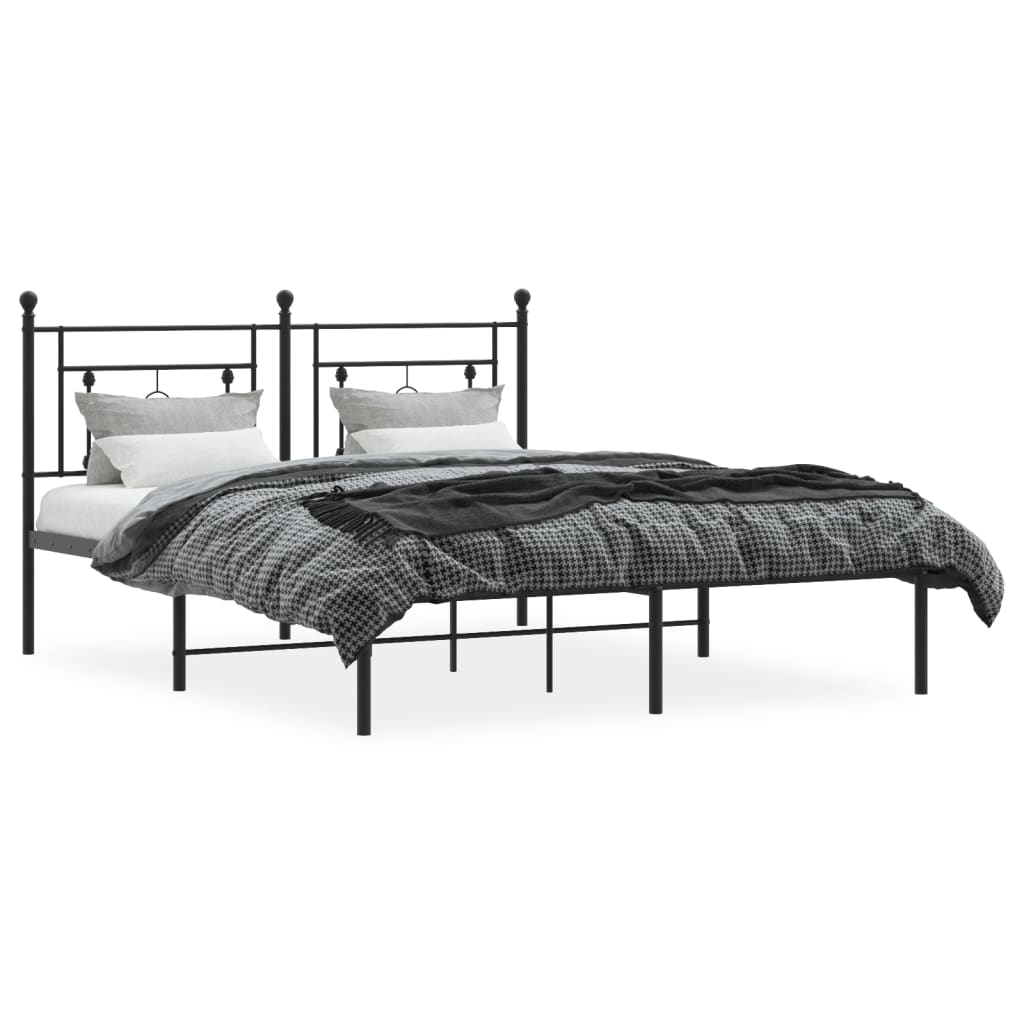 Black Metal Bed Frame with Headboard, 160x200cm, Mattress Not Included