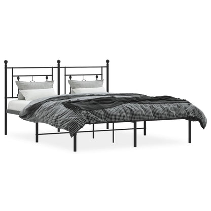 Black Metal Bed Frame with Headboard, 160x200cm, Mattress Not Included