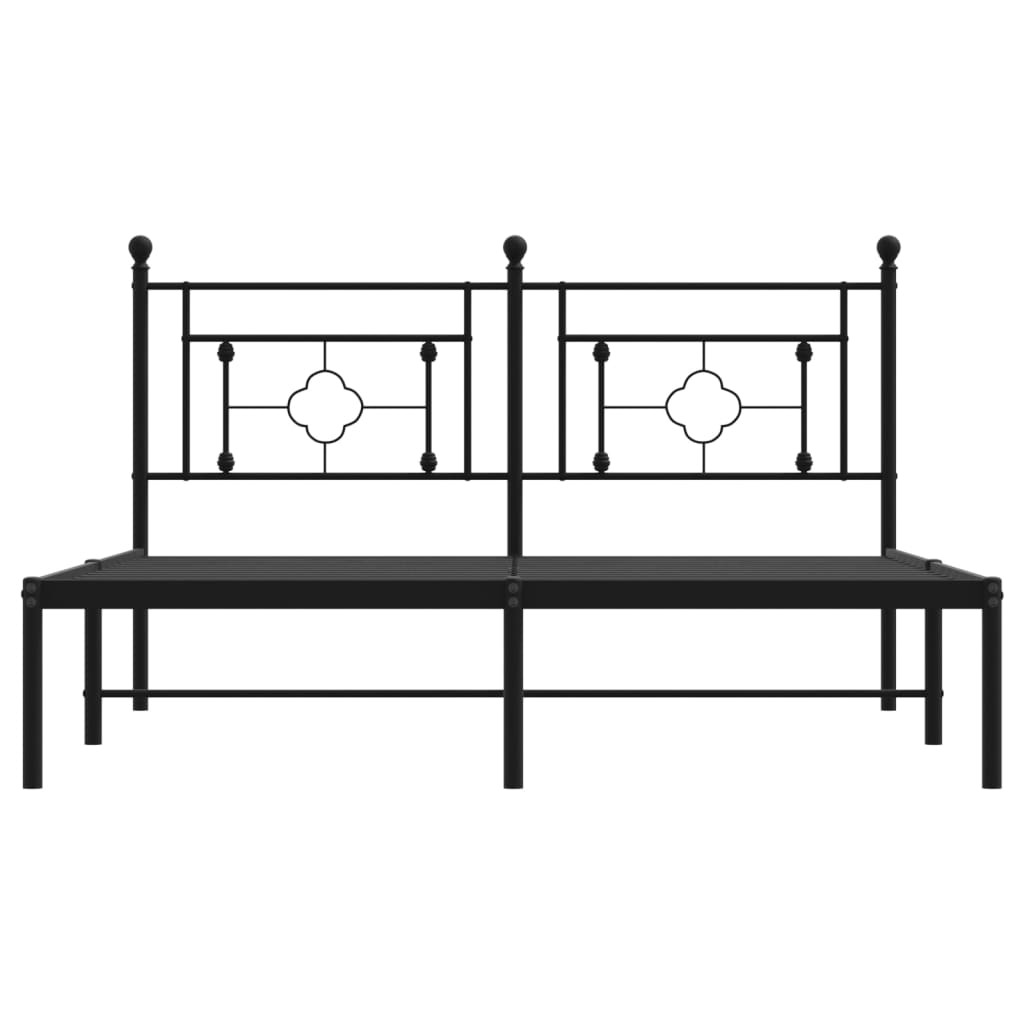 Black Metal Bed Frame with Headboard, 160x200cm, Mattress Not Included