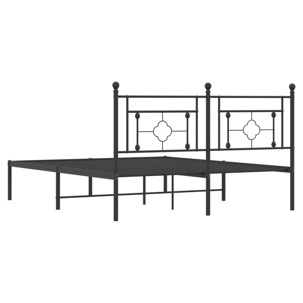 Black Metal Bed Frame with Headboard, 160x200cm, Mattress Not Included