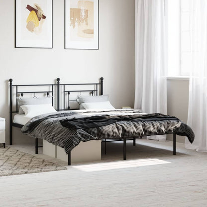 Black Metal Bed Frame with Headboard, 160x200cm, Mattress Not Included