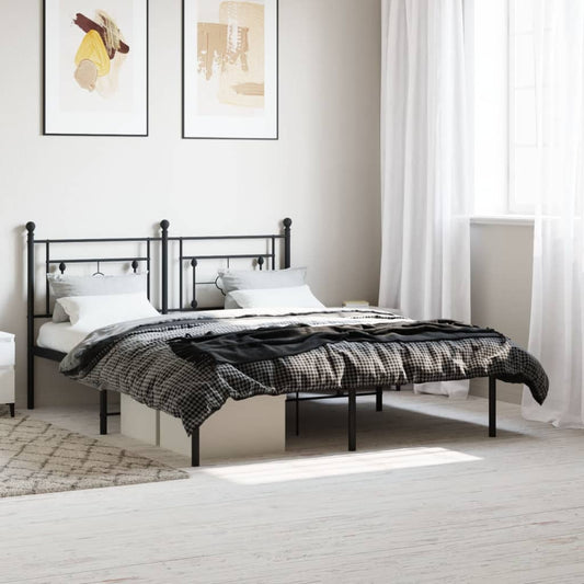Black Metal Bed Frame with Headboard, 160x200cm, Mattress Not Included