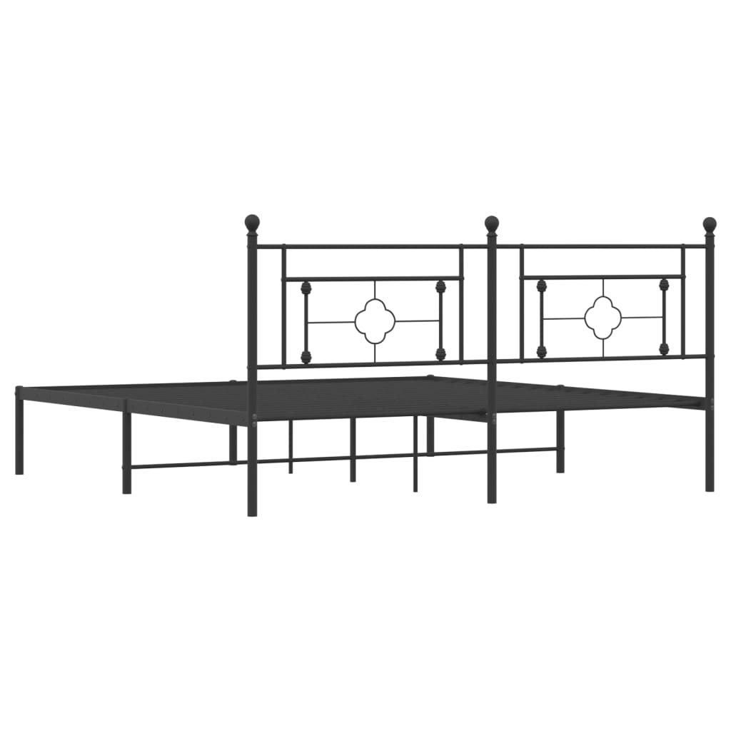 Metal Bed Frame without Mattress with Headboard Black 180x200cm