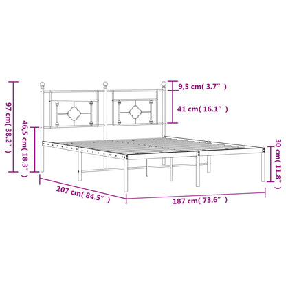 Metal Bed Frame without Mattress with Headboard Black 180x200cm