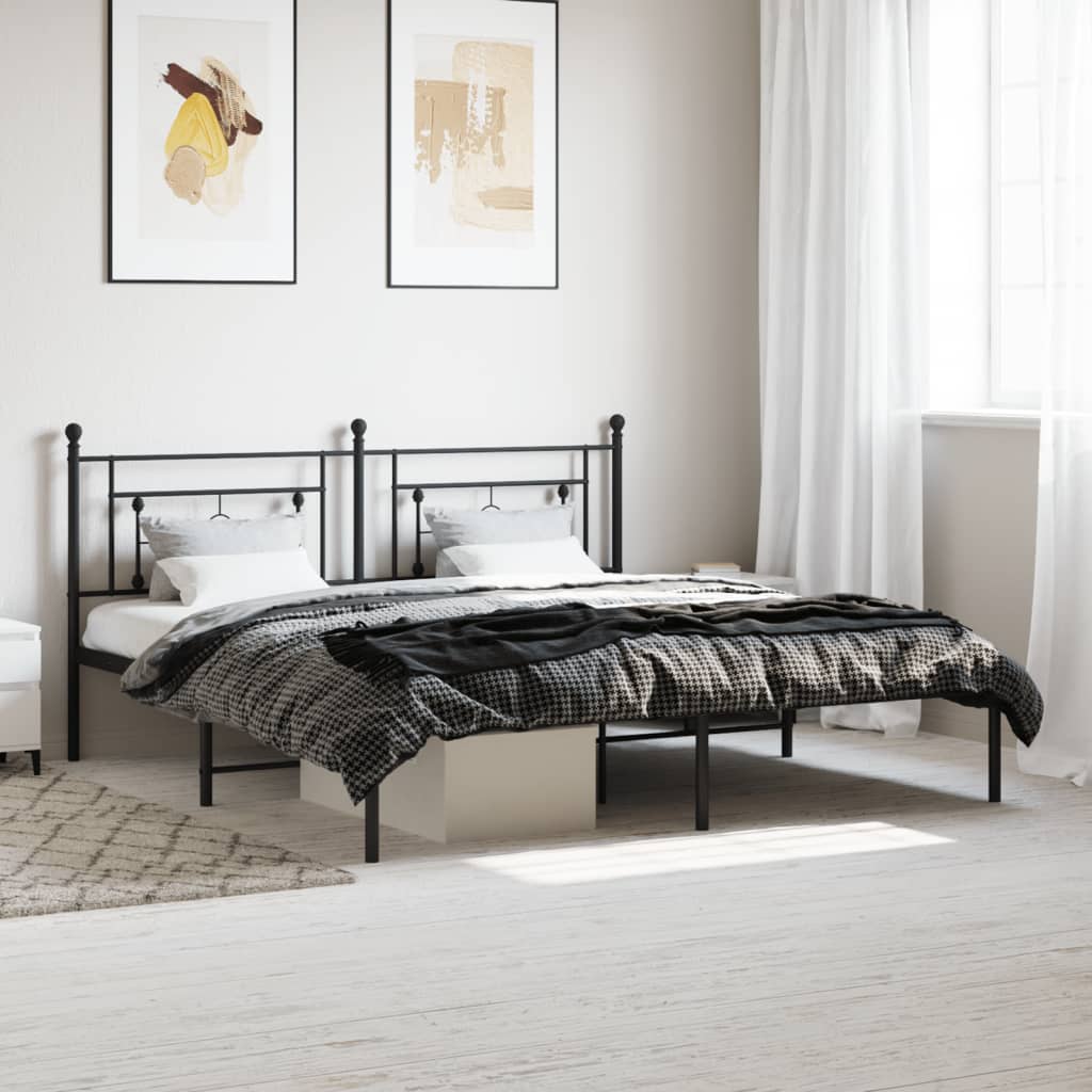 Metal Bed Frame without Mattress with Headboard Black 180x200cm