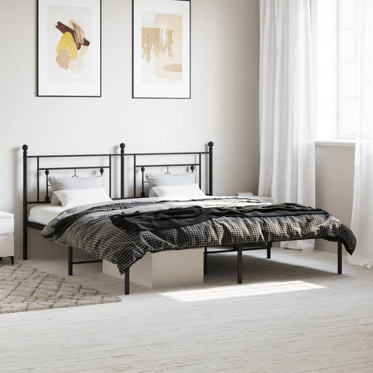 Metal Bed Frame without Mattress with Headboard Black 180x200cm