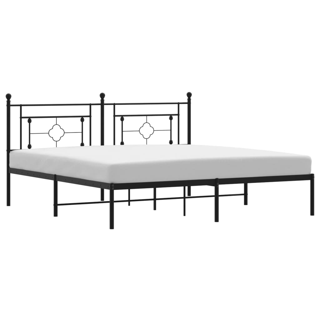Black Metal Bed Frame with Headboard, No Mattress, 183x213cm