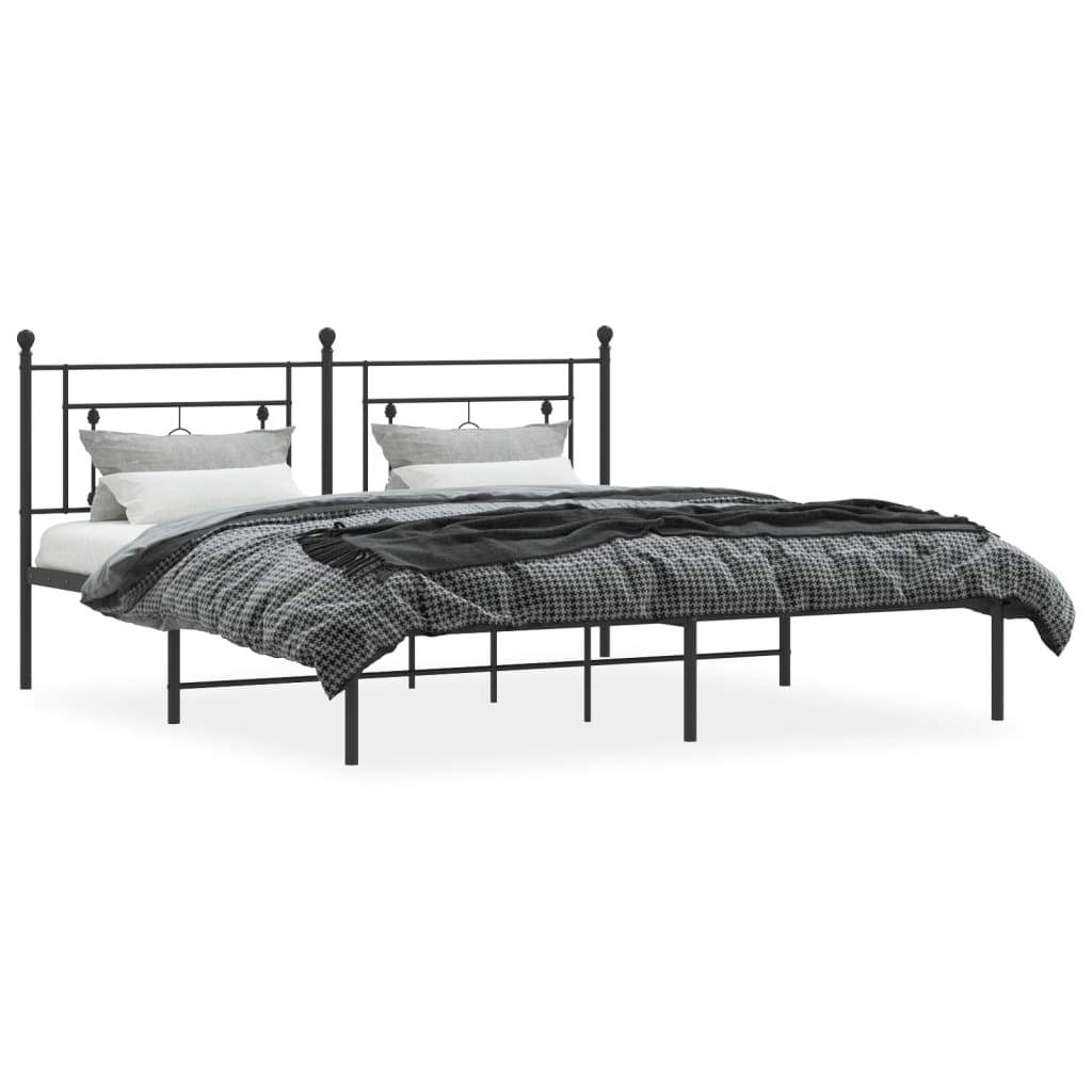 Black Metal Bed Frame with Headboard, No Mattress, 183x213cm