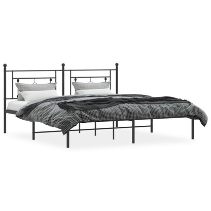 Black Metal Bed Frame with Headboard, No Mattress, 183x213cm