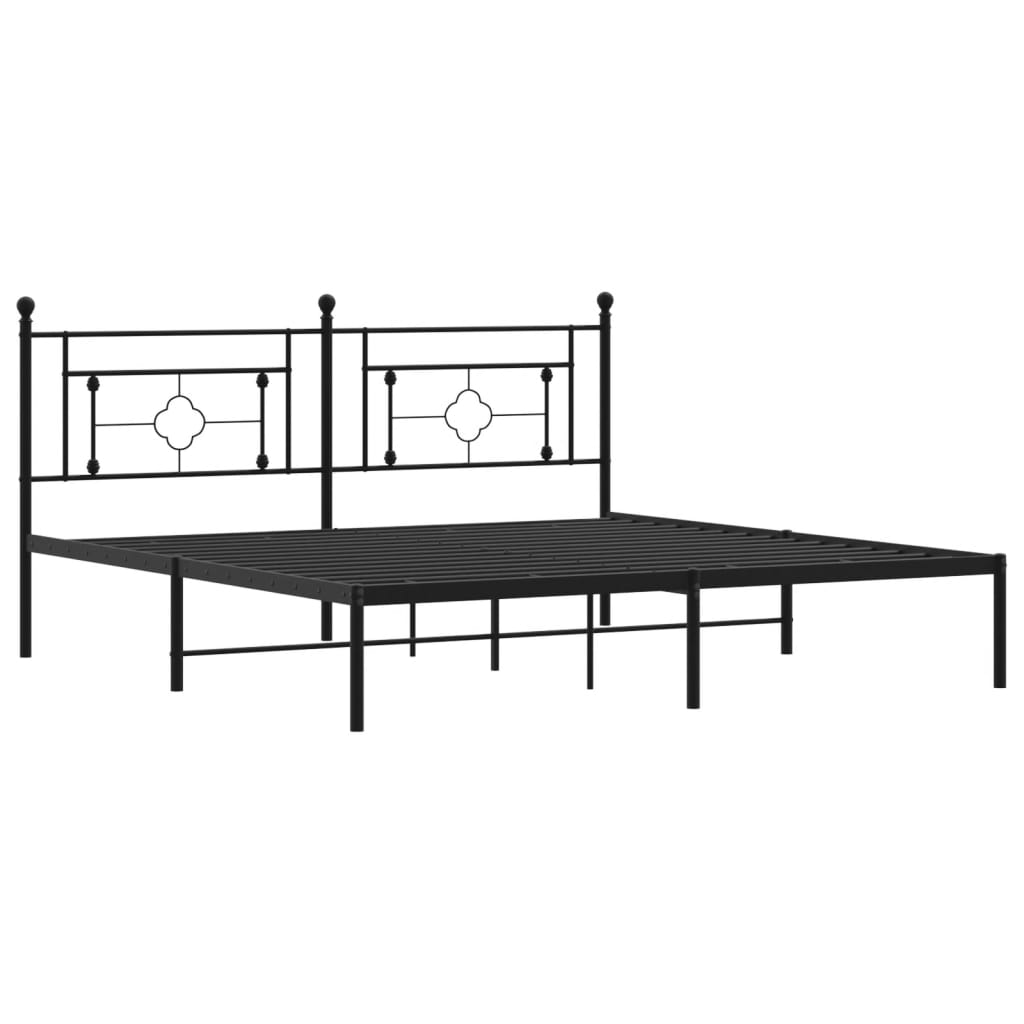 Black Metal Bed Frame with Headboard, No Mattress, 183x213cm