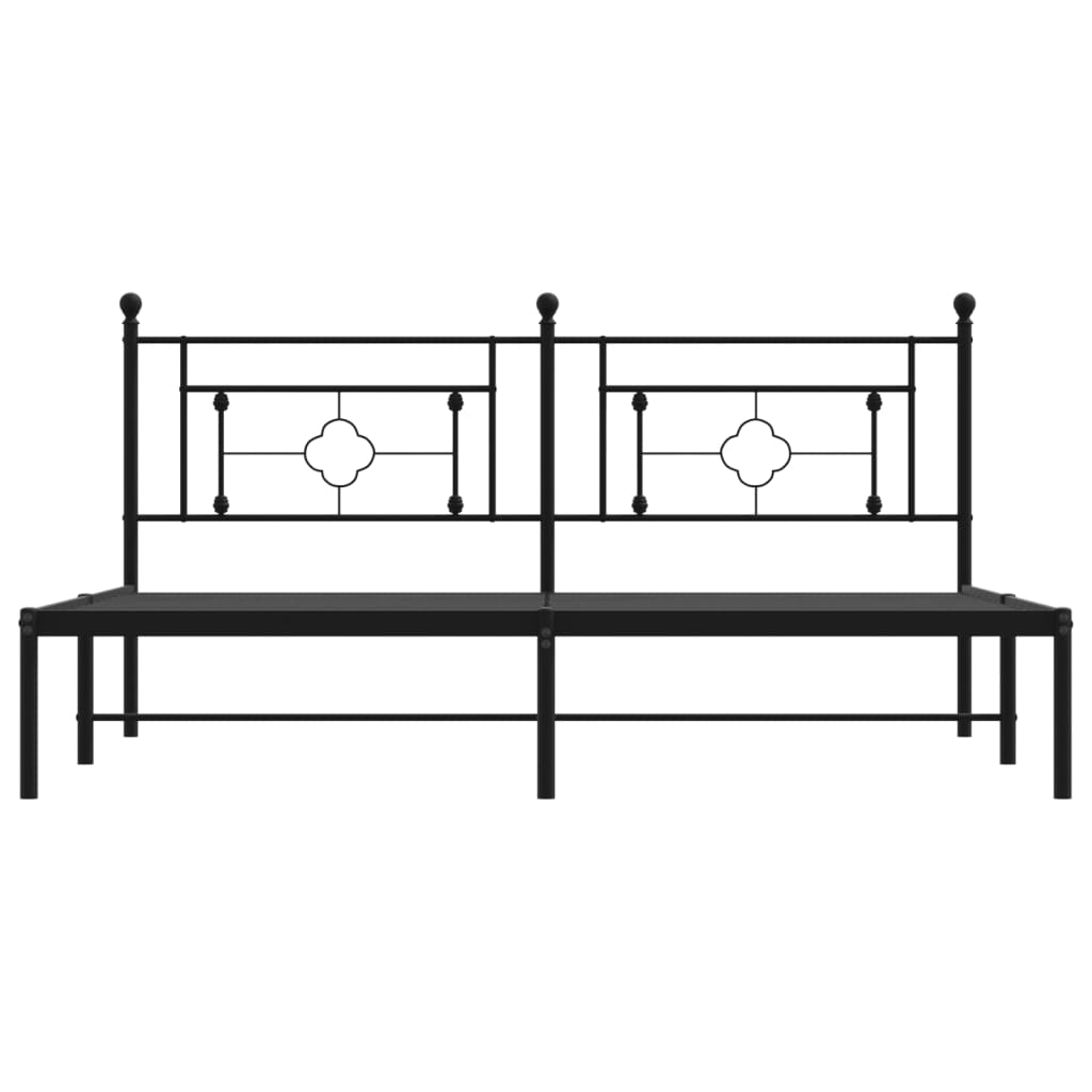 Black Metal Bed Frame with Headboard, No Mattress, 183x213cm