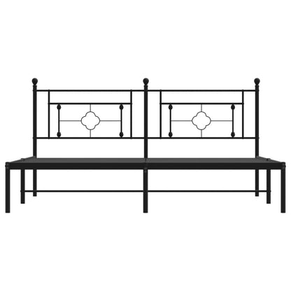 Black Metal Bed Frame with Headboard, No Mattress, 183x213cm