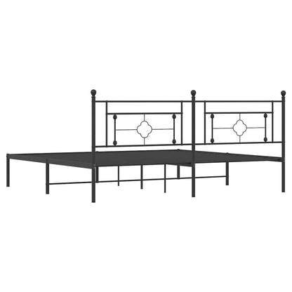 Metal Bed Frame without Mattress with Headboard Black 193x203cm