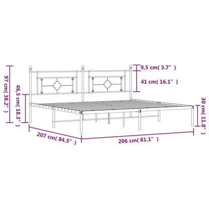 Metal Bed Frame without Mattress with Headboard Black 200x200cm