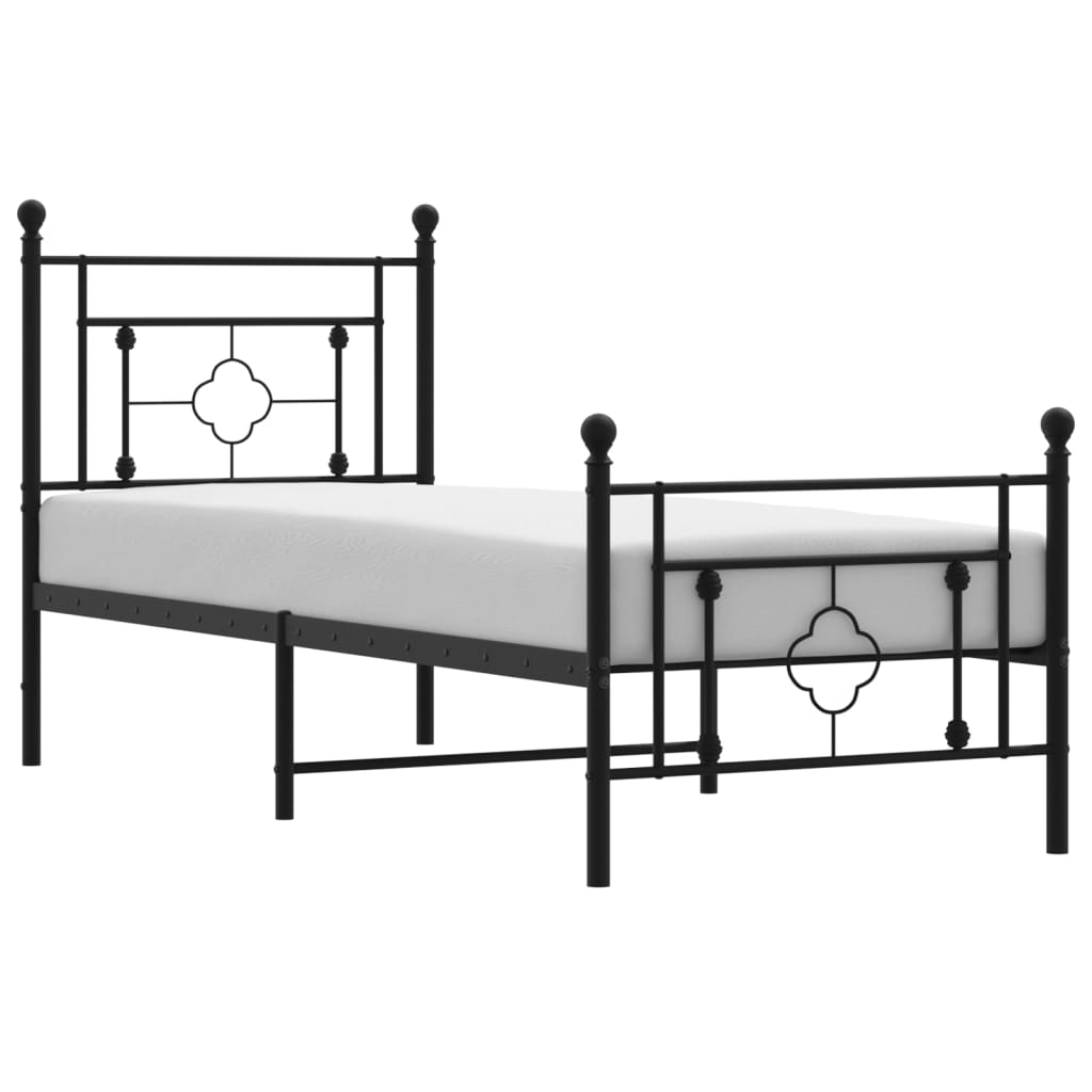 Black Metal Bed Frame with Footboard, 75x190cm - No Mattress