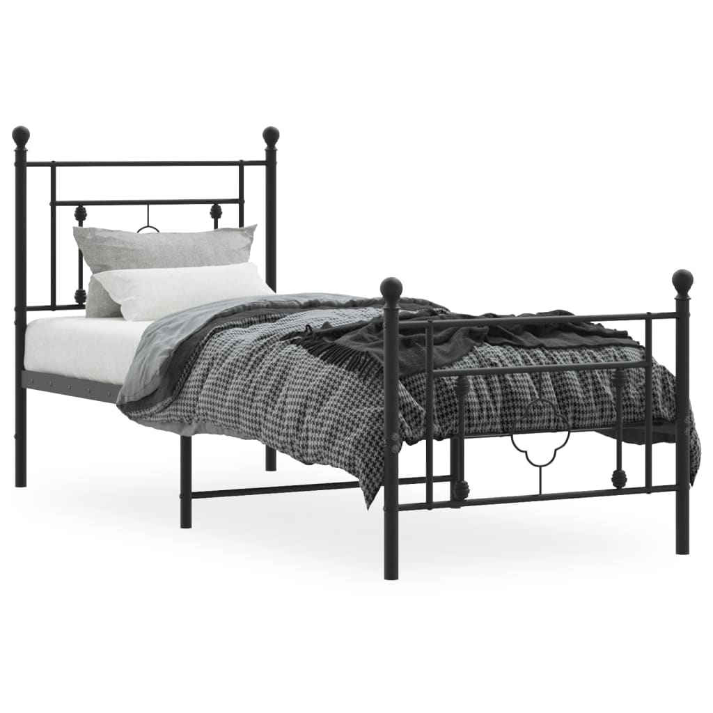 Black Metal Bed Frame with Footboard, 75x190cm - No Mattress