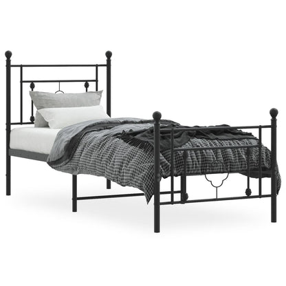 Black Metal Bed Frame with Footboard, 75x190cm - No Mattress