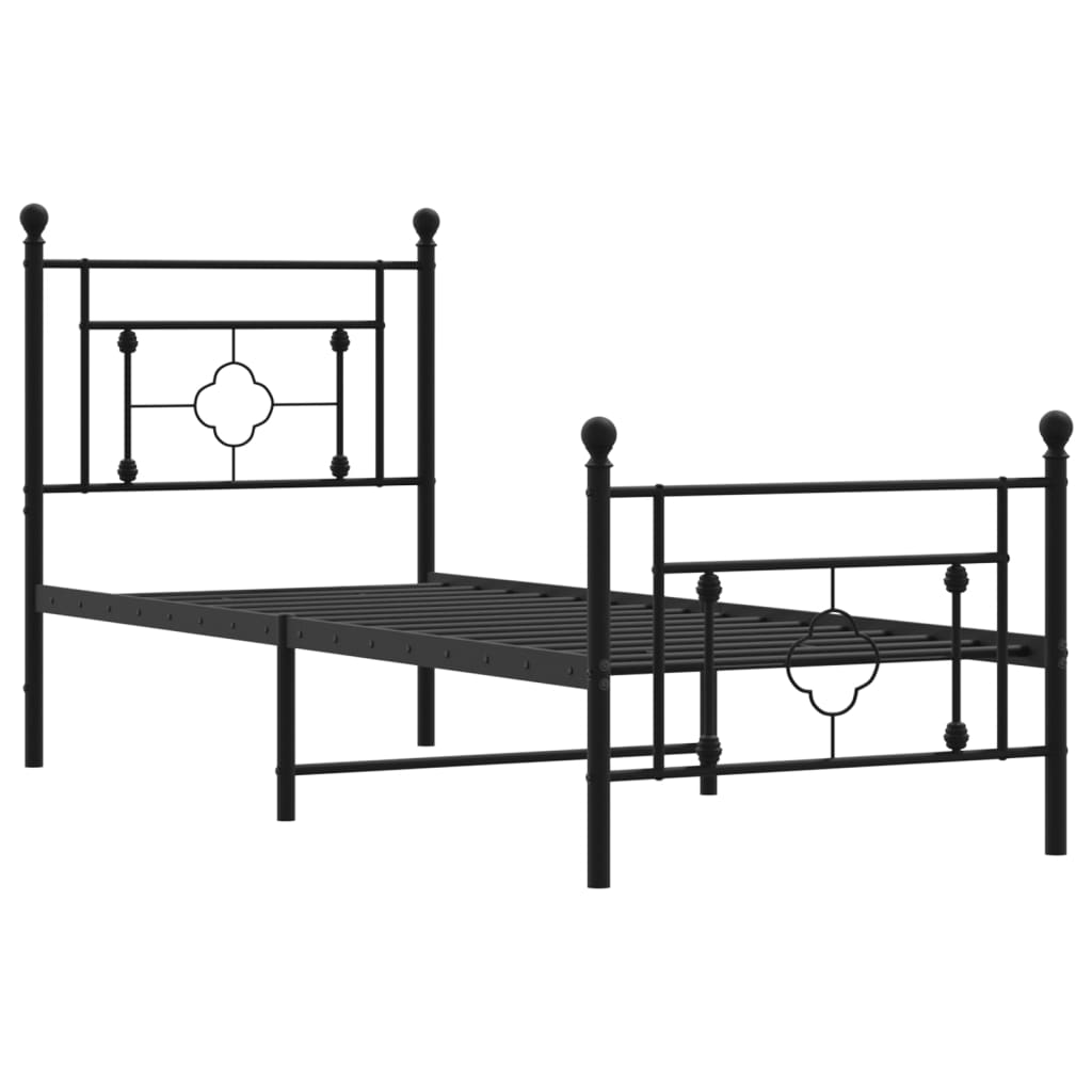 Black Metal Bed Frame with Footboard, 75x190cm - No Mattress