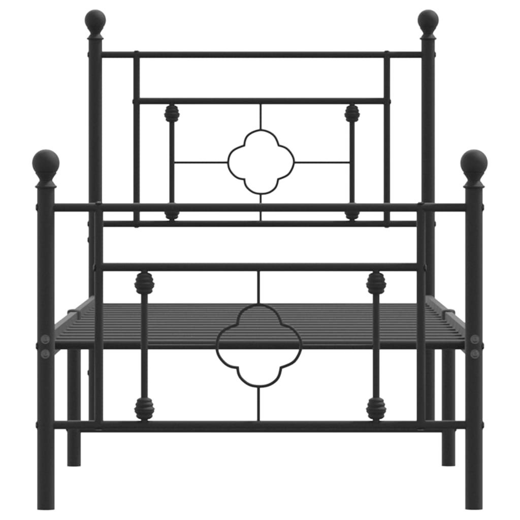 Black Metal Bed Frame with Footboard, 75x190cm - No Mattress