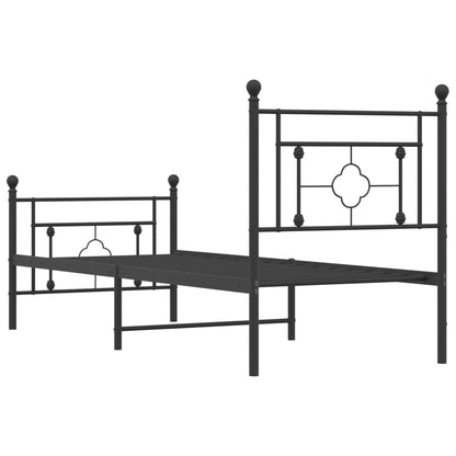Black Metal Bed Frame with Footboard, 75x190cm - No Mattress