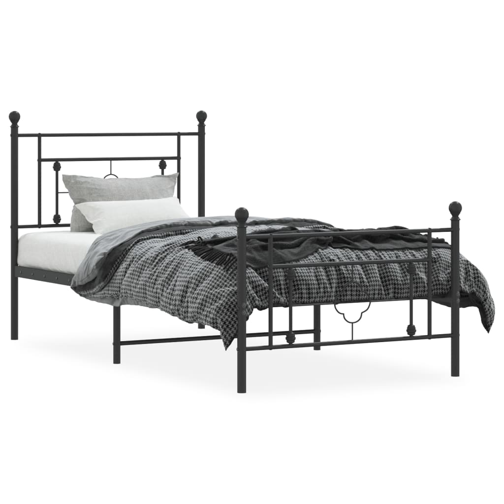 Black Metal Bed Frame with Footboard 90x190cm - No Mattress