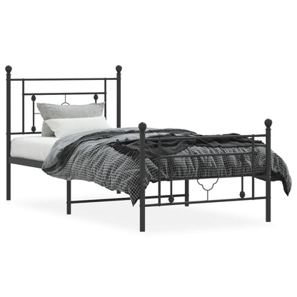 Black Metal Bed Frame with Footboard 90x190cm - No Mattress