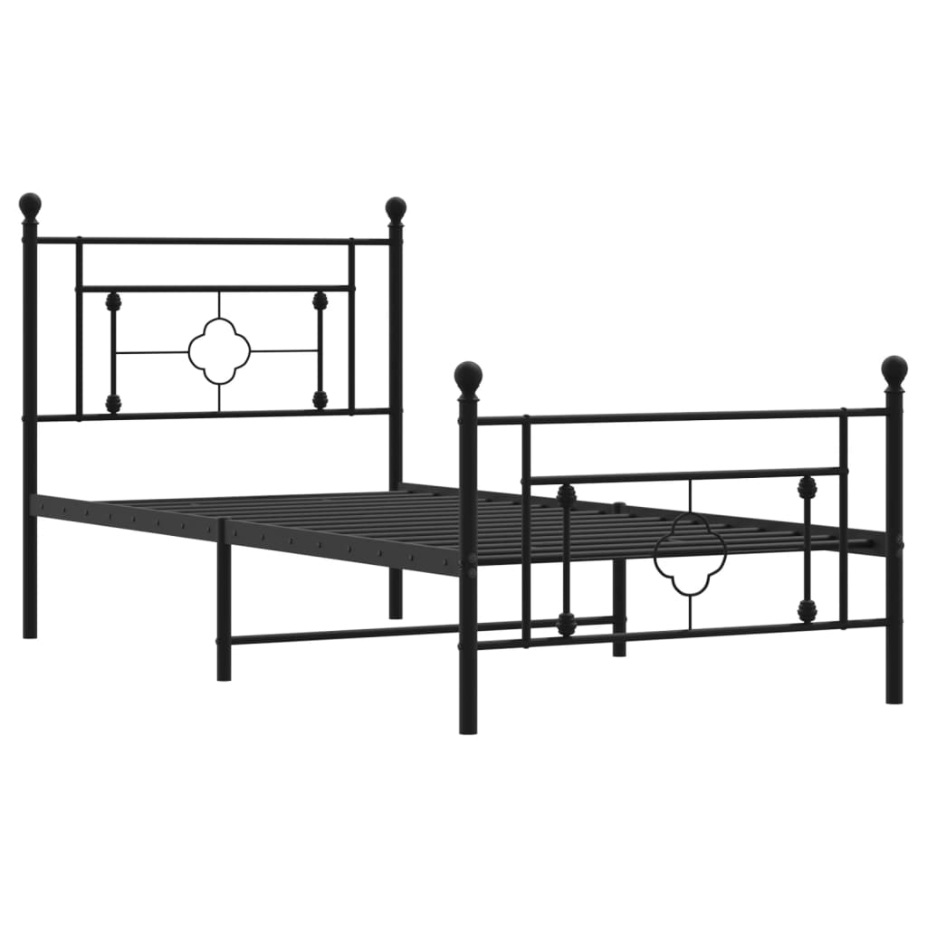 Black Metal Bed Frame with Footboard 90x190cm - No Mattress