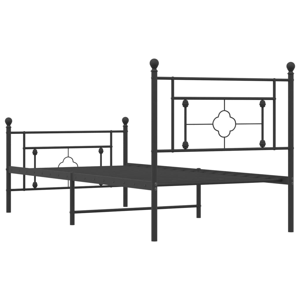 Black Metal Bed Frame with Footboard 90x190cm - No Mattress