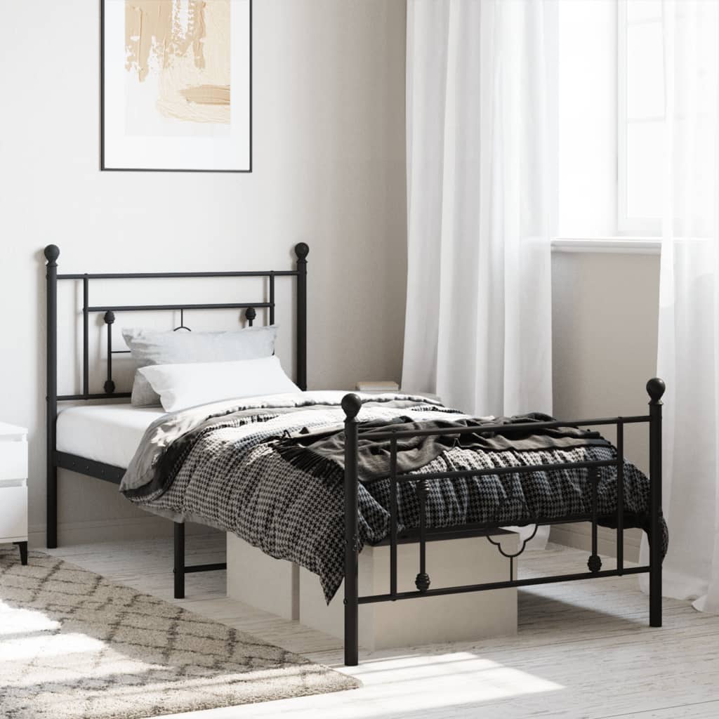 Black Metal Bed Frame with Footboard 90x190cm - No Mattress