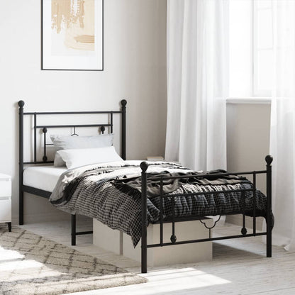 Black Metal Bed Frame with Footboard 90x190cm - No Mattress