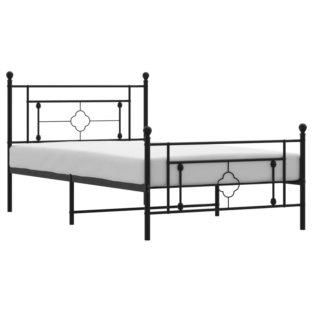 Black Metal Bed Frame with Footboard - 107x203cm Sturdy Design