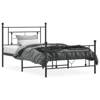 Black Metal Bed Frame with Footboard - 107x203cm Sturdy Design
