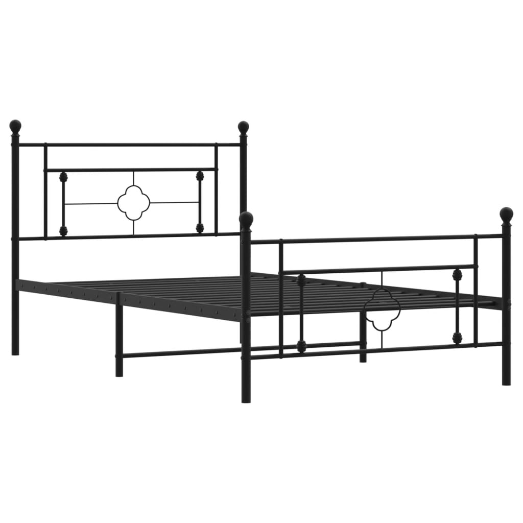 Black Metal Bed Frame with Footboard - 107x203cm Sturdy Design