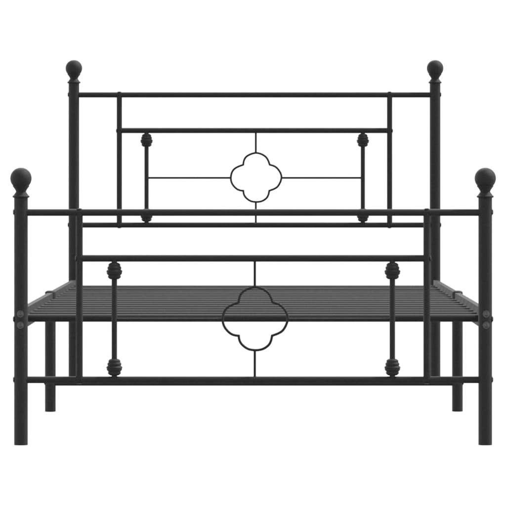 Black Metal Bed Frame with Footboard - 107x203cm Sturdy Design