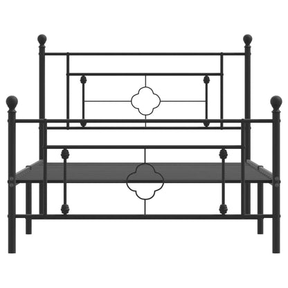 Black Metal Bed Frame with Footboard - 107x203cm Sturdy Design