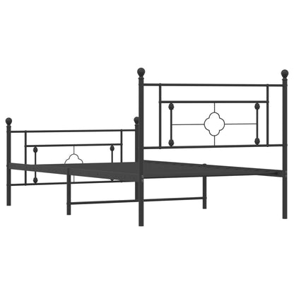Black Metal Bed Frame with Footboard - 107x203cm Sturdy Design