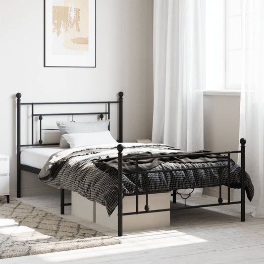 Black Metal Bed Frame with Footboard - 107x203cm Sturdy Design