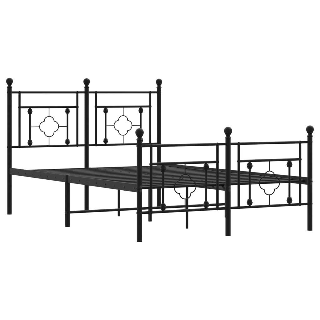 Black Metal Bed Frame with Footboard, 120x190cm - No Mattress