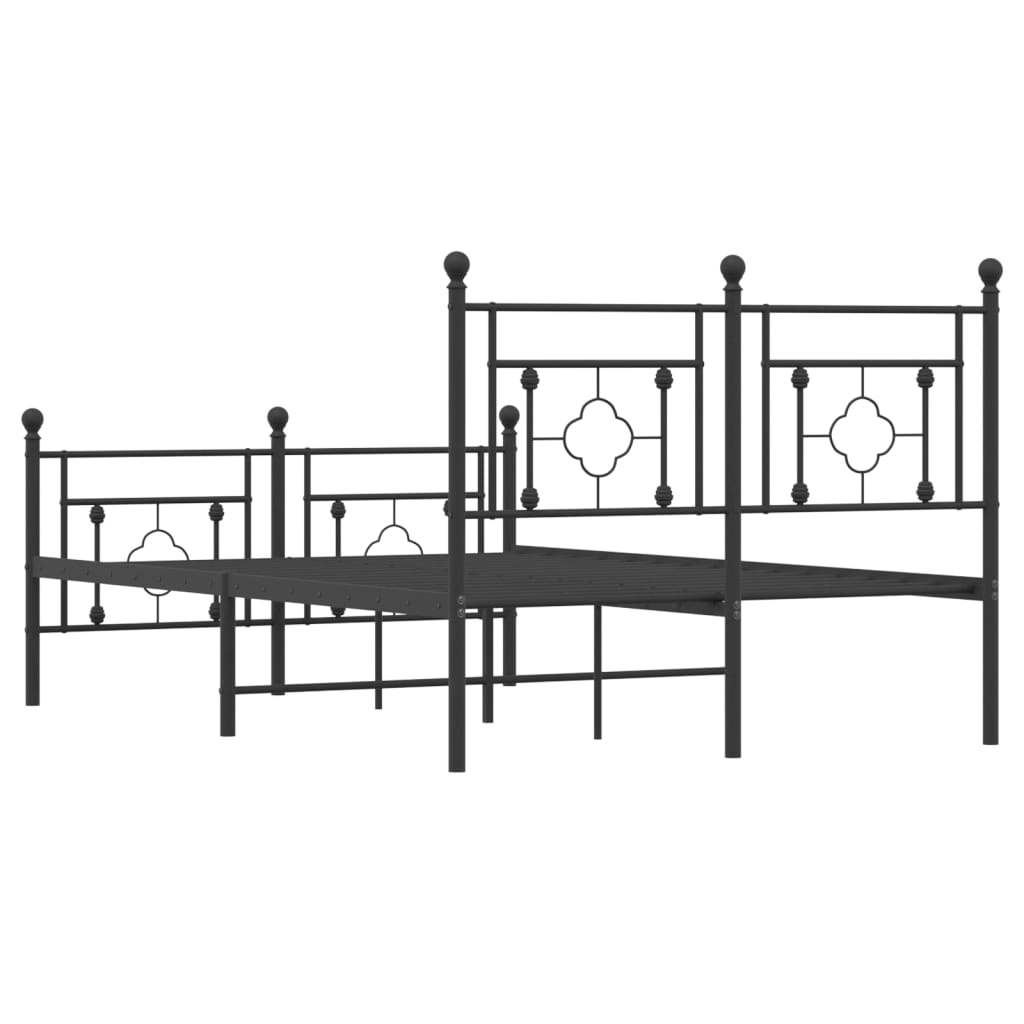 Black Metal Bed Frame with Footboard, 120x190cm - No Mattress