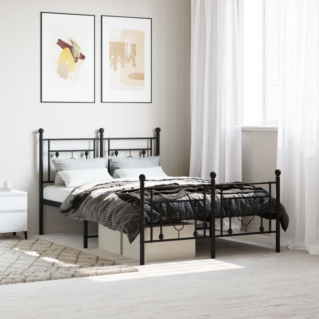 Black Metal Bed Frame with Footboard, 120x190cm - No Mattress