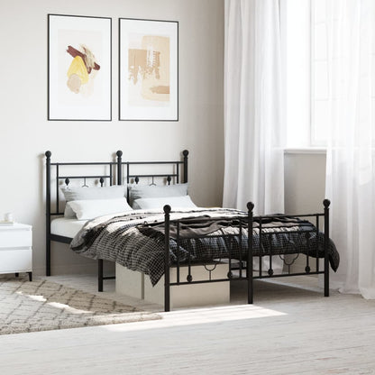 Black Metal Bed Frame with Footboard, 120x190cm - No Mattress