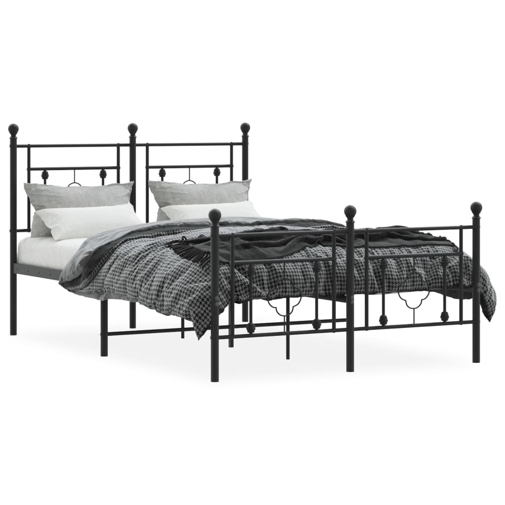 Sturdy Black Metal Bed Frame with Footboard, 120x200cm