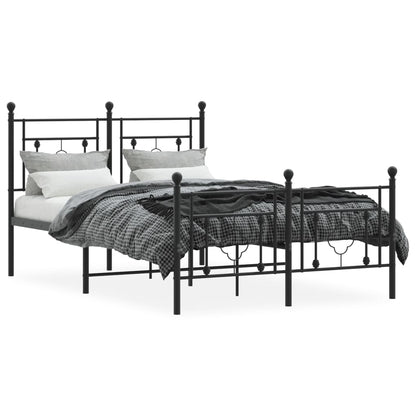 Sturdy Black Metal Bed Frame with Footboard, 120x200cm