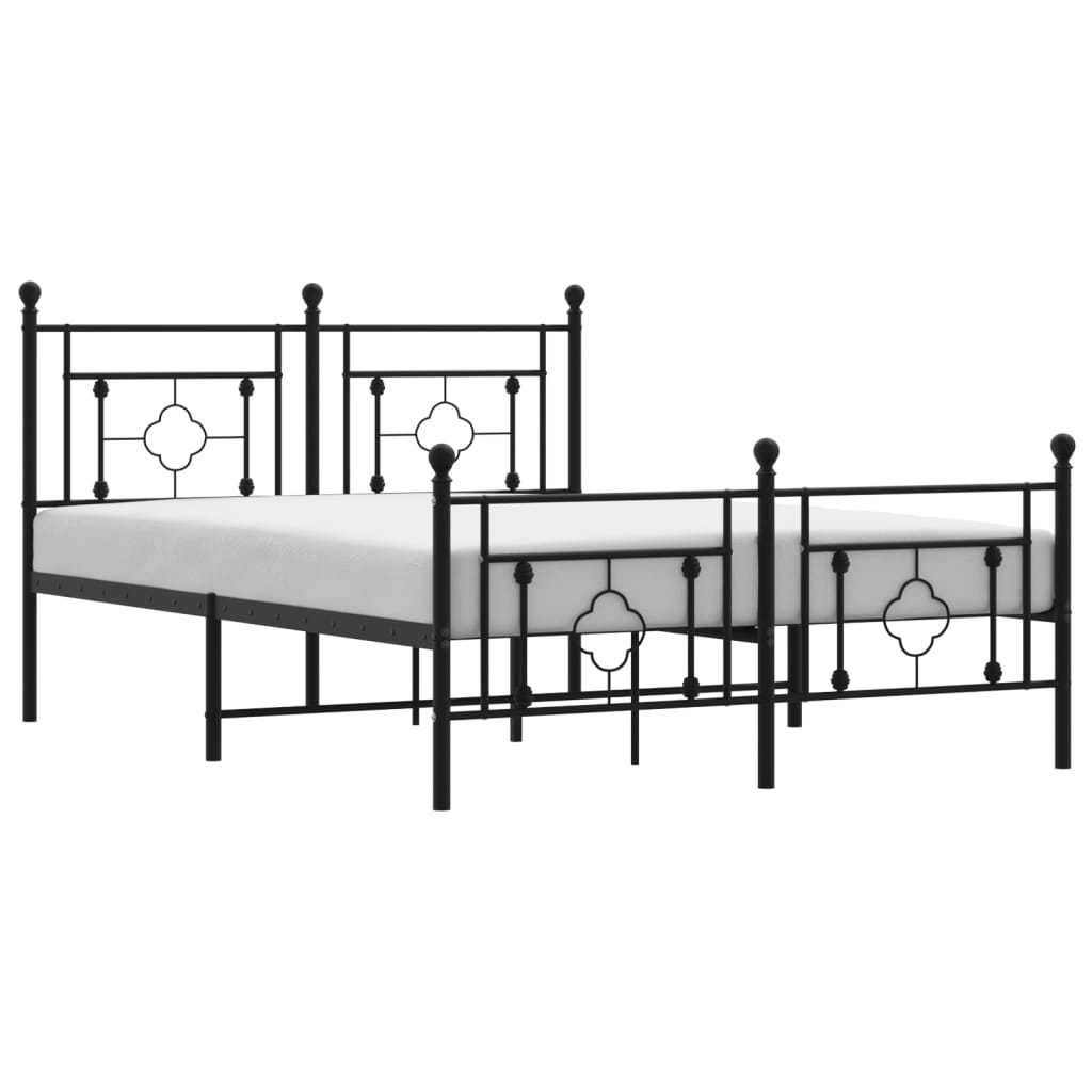 Black Metal Bed Frame with Footboard 135x190cm - No Mattress