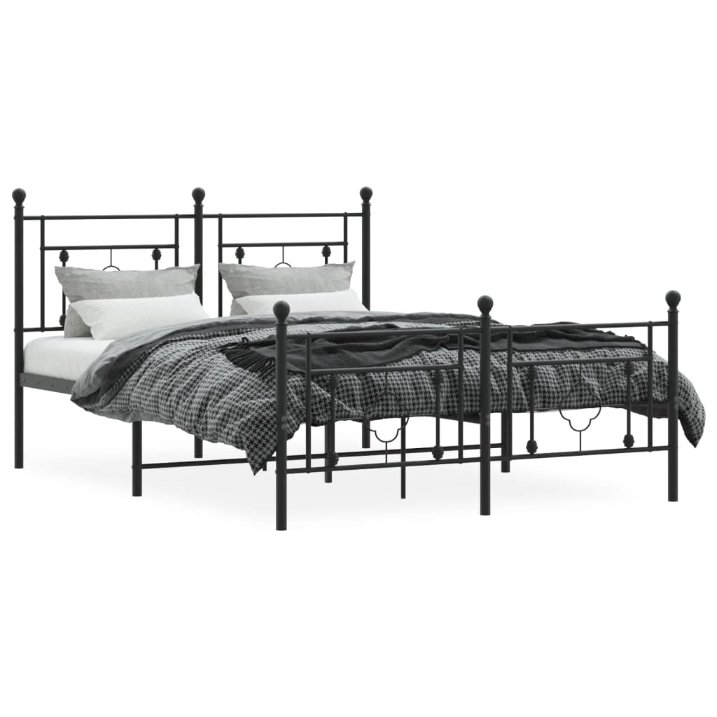 Black Metal Bed Frame with Footboard 135x190cm - No Mattress